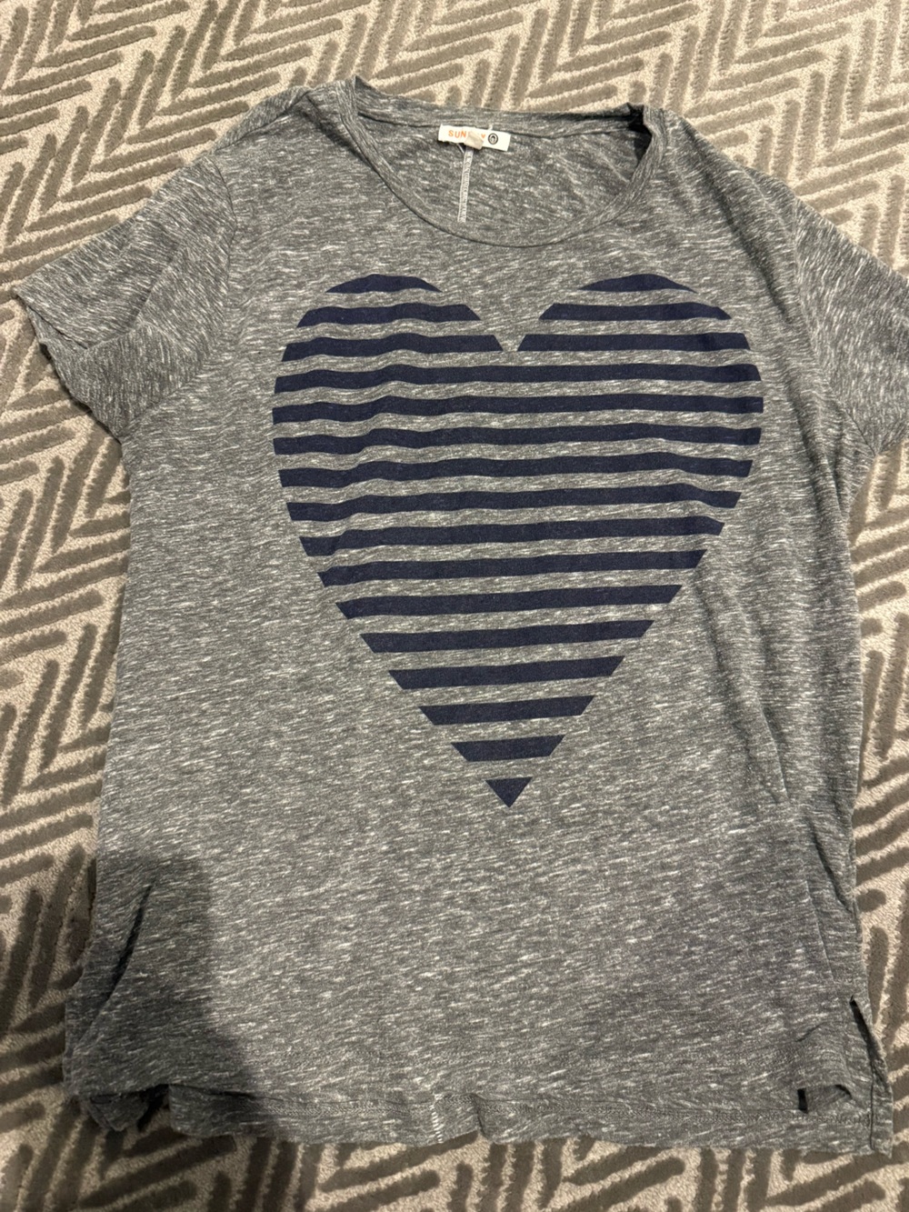 Sundry Heather Gray Short Sleeve Tee with Navy Striped Heart